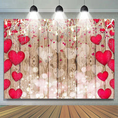 Lofaris Rustic Wood Red Love Heart Girl Birthday Backdrop