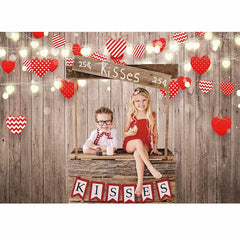 Lofaris Rustic Wood Red Love Heart Happy Valentines Backdrop