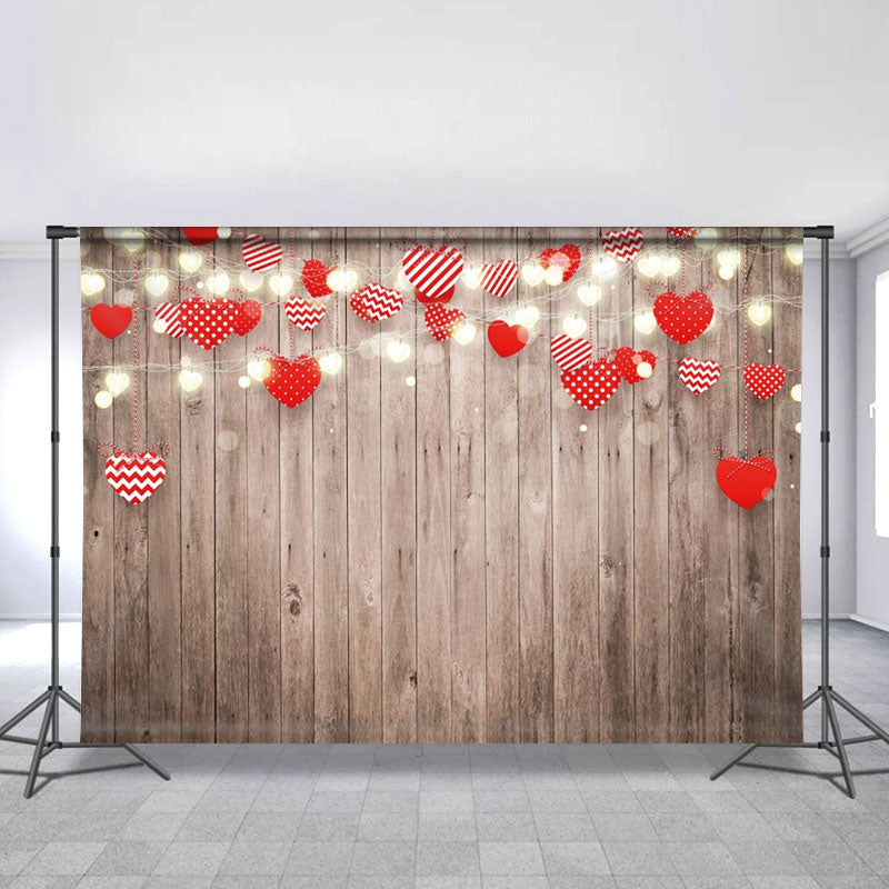 Lofaris Rustic Wood Red Love Heart Happy Valentines Backdrop