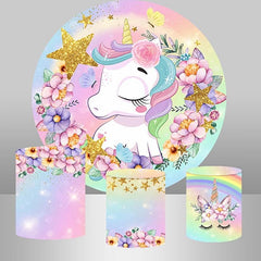 Lofaris Unicorn Flower Glitter Star Circle Baby Shower Backdrop