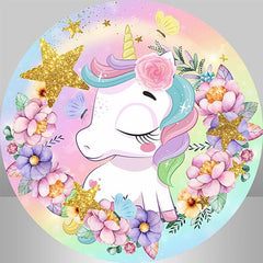 Lofaris Unicorn Flower Glitter Star Circle Baby Shower Backdrop