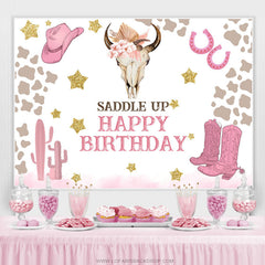 Lofaris Saddle Up Cowgirl Theme Cute Happy Birthday Backdrop