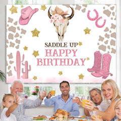 Lofaris Saddle Up Cowgirl Theme Cute Happy Birthday Backdrop