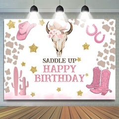 Lofaris Saddle Up Cowgirl Theme Cute Happy Birthday Backdrop