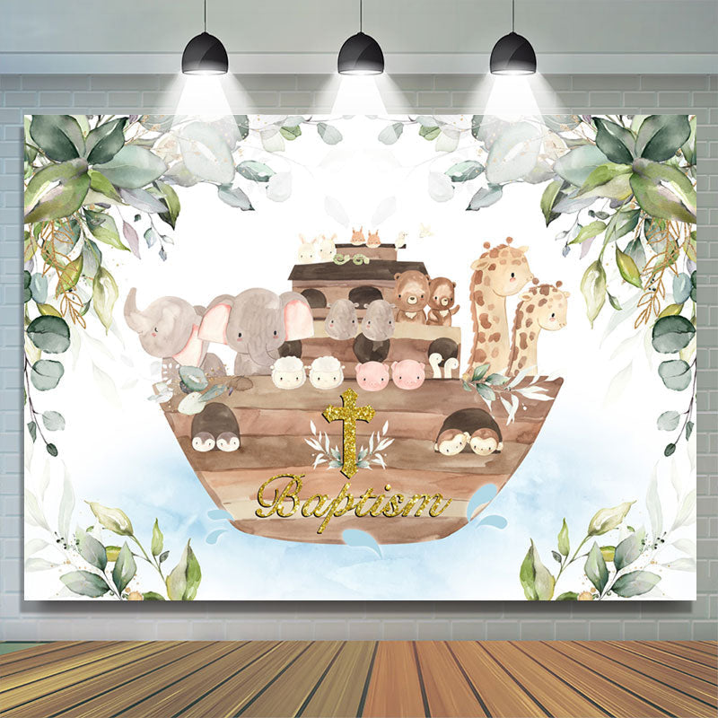 Lofaris Safari Boat With Leaves Cross Baptism Backdrop