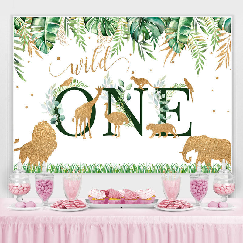 Safari Green And Golden Wild One Happy Birthday Backdrop – Lofaris