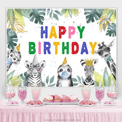 Lofaris Safaris Jungle Leaves Themed Happy Birthday Backdrop