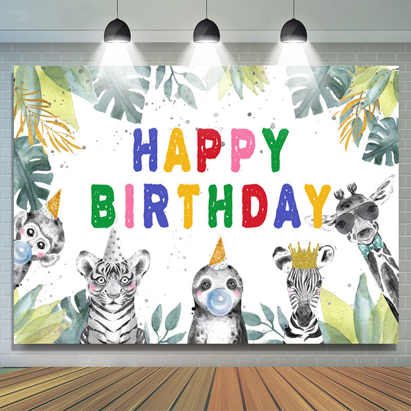 Lofaris Safaris Jungle Leaves Themed Happy Birthday Backdrop