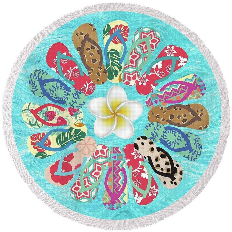 Lofaris Sand Flip Flop Flower Circle Tassels Beach Towel