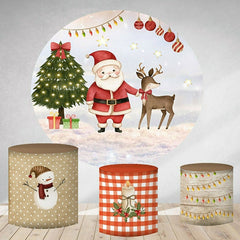 Lofaris Santa And Elk Round Winter Christmas Day Backdrops