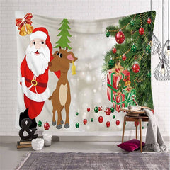 Lofaris Santa Claus Elk Christmas Landscape Cartoon Wall Tapestry