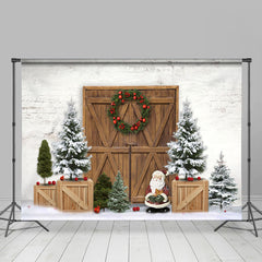 Lofaris Santa Claus Snowy Wooden Door Merry Christmas Backdrop