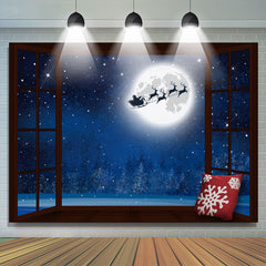 Lofaris Santa Claus With Snow Moon Night Merry Christmas Backdrop