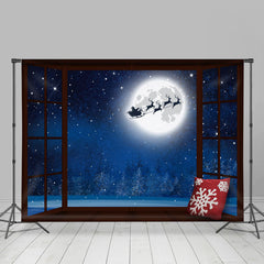 Lofaris Santa Claus With Snow Moon Night Merry Christmas Backdrop