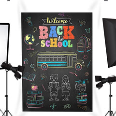 Lofaris School bus book chalk drawing back to school Backdrop