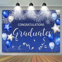 Lofaris Sea Blue And Silver Glitter Ballons Graduates Backdrop