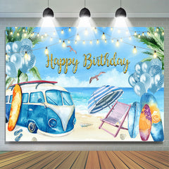 Lofaris Sea Blue Ballons Summer Beach Happy Birthday Backdrop