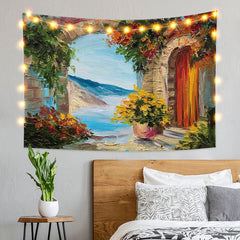 Lofaris Sea Floral Architecture Painting Style Custom Tapestry