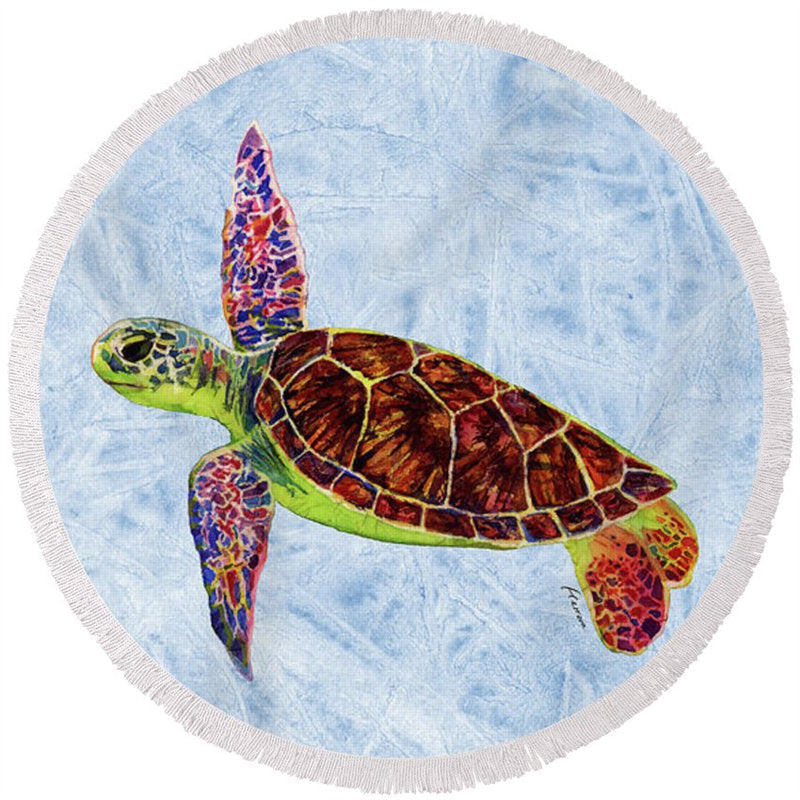 Lofaris Sea Turtle Blue Texture Round Summer Blanket Towel