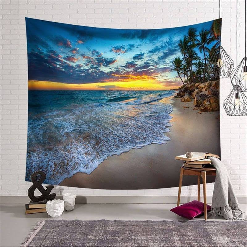 Lofaris Sea Wave Coconut Grove Beach Fairytale Wall Tapestry