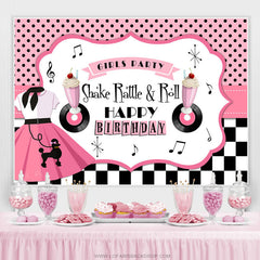 Lofaris Shake Rattle And Roll Pink Happy Birthday Backdrop