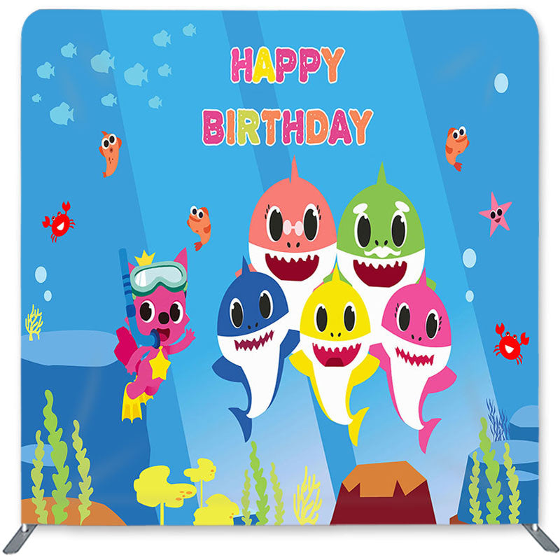 Lofaris Shark Family Sea World Double-Sided Backdrop for Birthday