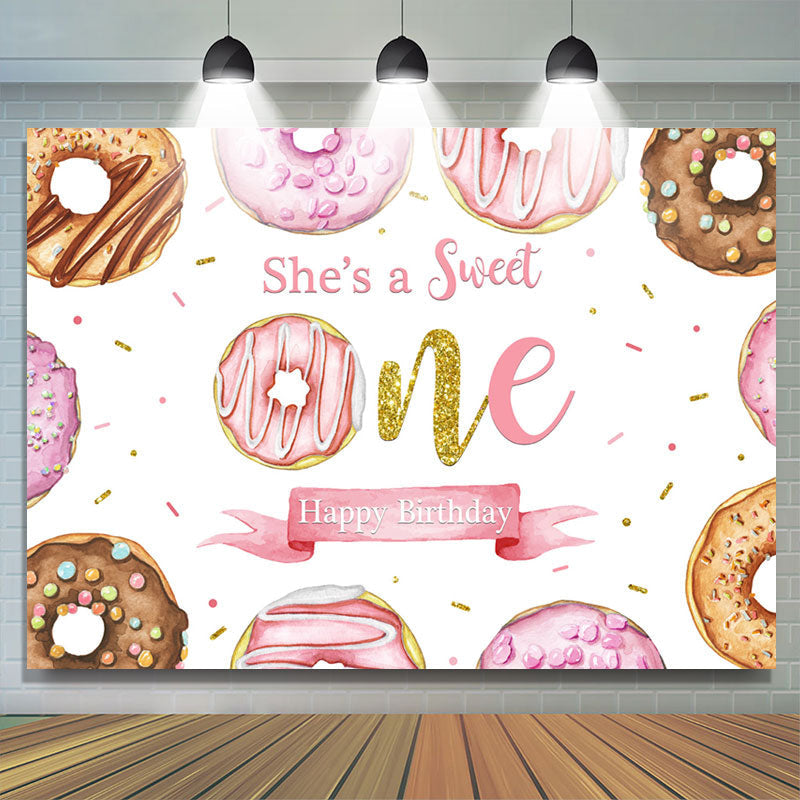 Lofaris She Is A Sweet One Donut Happy Birthday Backdrop