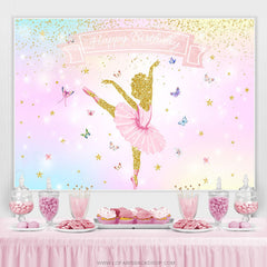 Lofaris Shiny Ballerina With Buttfly Happy Birthday Backdrop