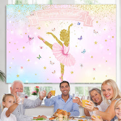 Lofaris Shiny Ballerina With Buttfly Happy Birthday Backdrop