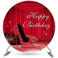 Lofaris Shiny Hot Red High Heels Happy Birthday Circle Backdrop