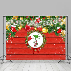 Lofaris Shiny Red Wooden Merry Christmas Wreath Holiday Backdrop