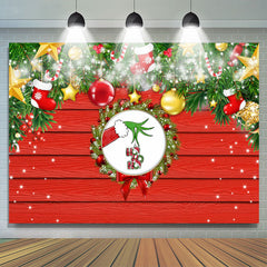 Lofaris Shiny Red Wooden Merry Christmas Wreath Holiday Backdrop