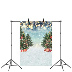 Lofaris Shiny Snow World with Christmas Tree and Gift Backdrop