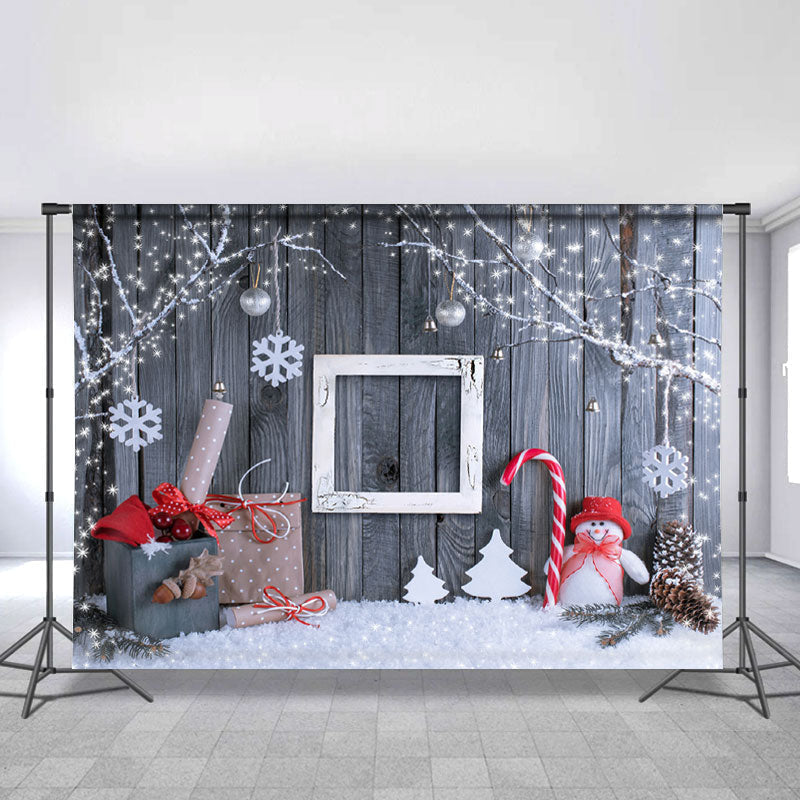 Lofaris Shiny Tree Snowflake Snowman Wooden Christmas Backdrops