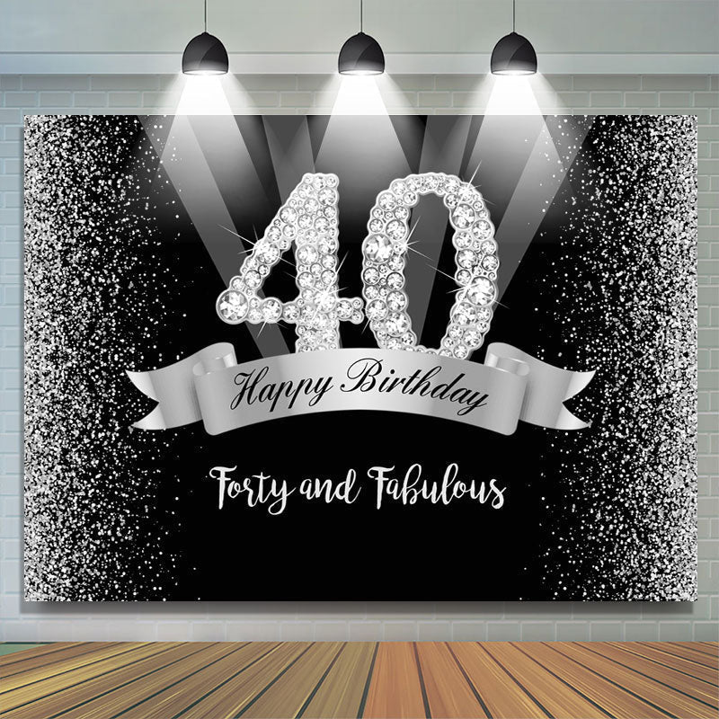 Silver And Black Glitter Happy 40Th Birthday Backdrop – Lofaris