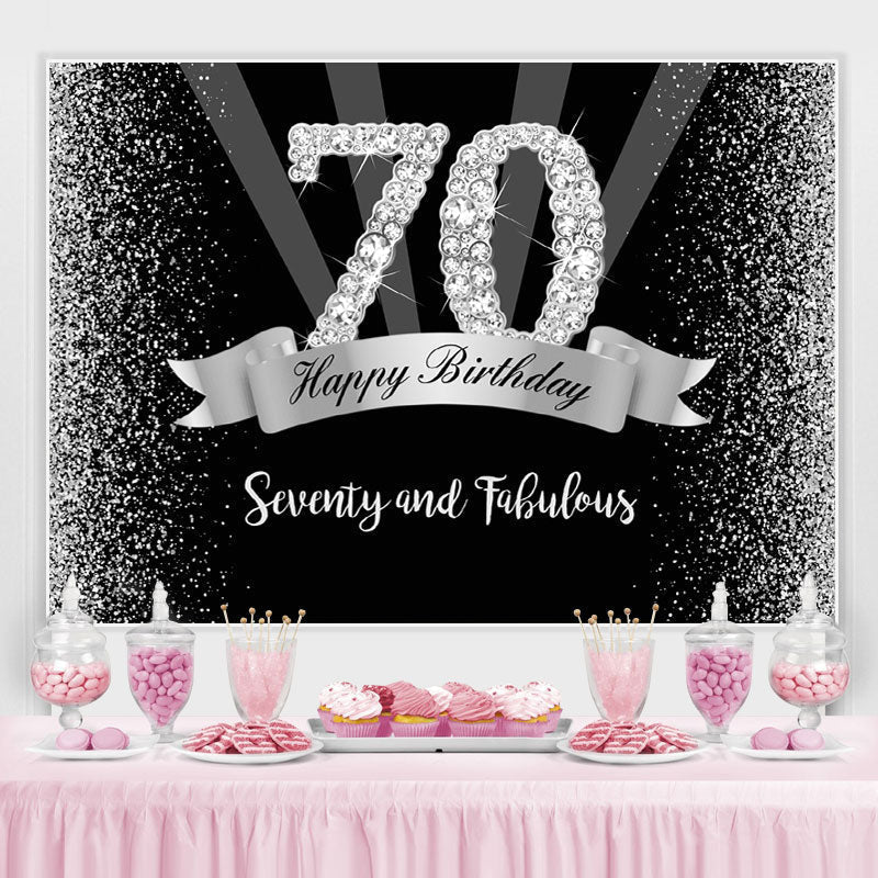 Silver And Black Glitter Happy 70Th Birthday Backdrop – Lofaris