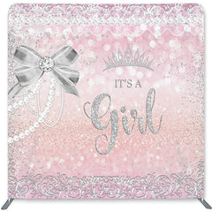 Lofaris Silver Its A Girl Double-Sided Backdrop for Baby Shower