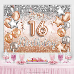 Lofaris Silver Rose Gold Balloon Happy 16Th Birthday Backdrop