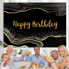 Lofaris Simple Black And Golden Glitter Happy Birthday Backdrop