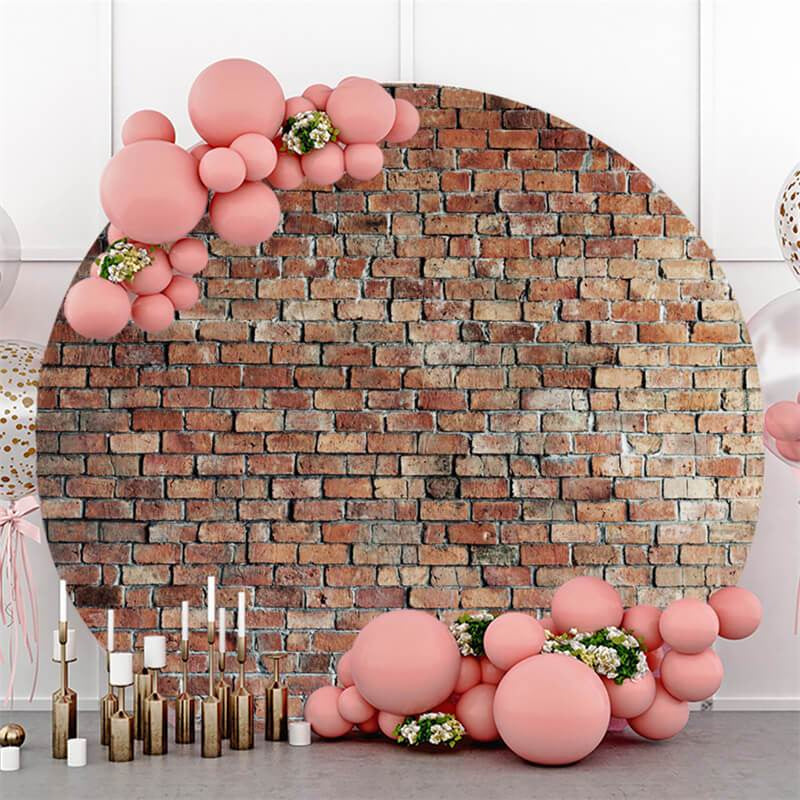 Lofaris Simple Brick Wall Round Backdrop For Happy Birthday