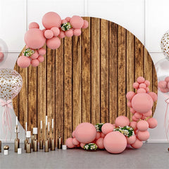 Lofaris Simple Brown Wooden Happy Birthday Circle Backdrop