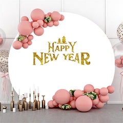 Lofaris Simple Circle Gold Glitter Happy New Year Backdrop