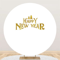 Lofaris Simple Circle Gold Glitter Happy New Year Backdrop