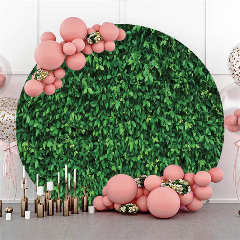 Simple Custom Circle Green Leaves Wedding Backdrop