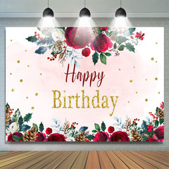 Lofaris Simple Floral Winter Theme Happy Birthday Backdrop