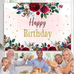 Lofaris Simple Floral Winter Theme Happy Birthday Backdrop