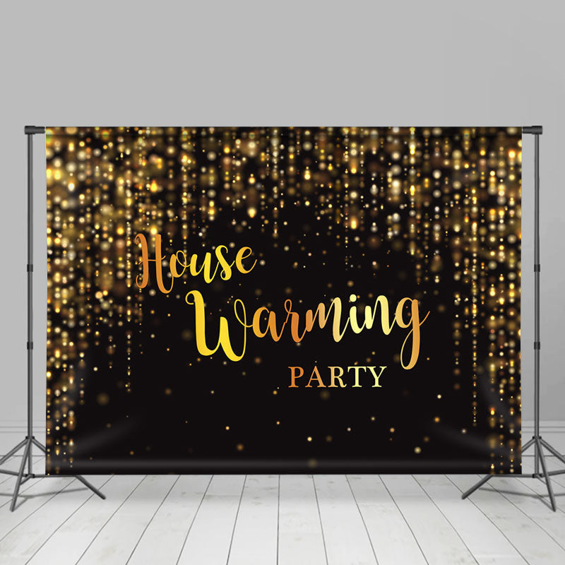 Lofaris Simple Gold Glitter Black Housewarming Party Backdrop