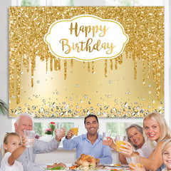 Lofaris Simple Gold Happy Birthday Backdrop For Party