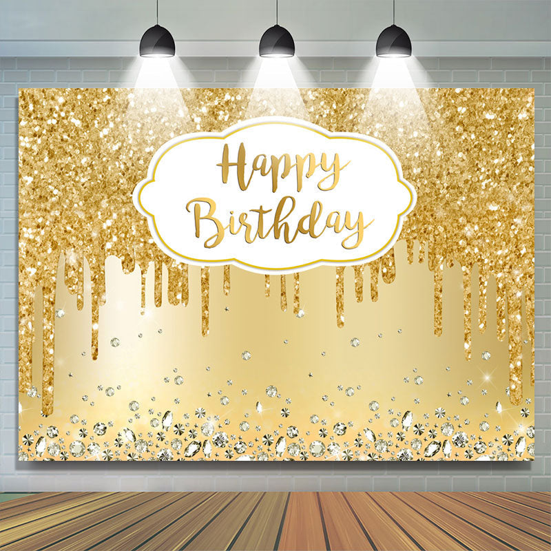 Lofaris Simple Gold Happy Birthday Backdrop For Party