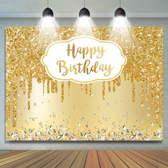 Lofaris Simple Gold Happy Birthday Backdrop For Party